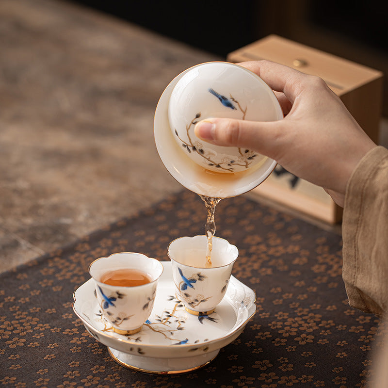 Chinese tea set, traditional craftsmanship, white porcelain gilded, tea set