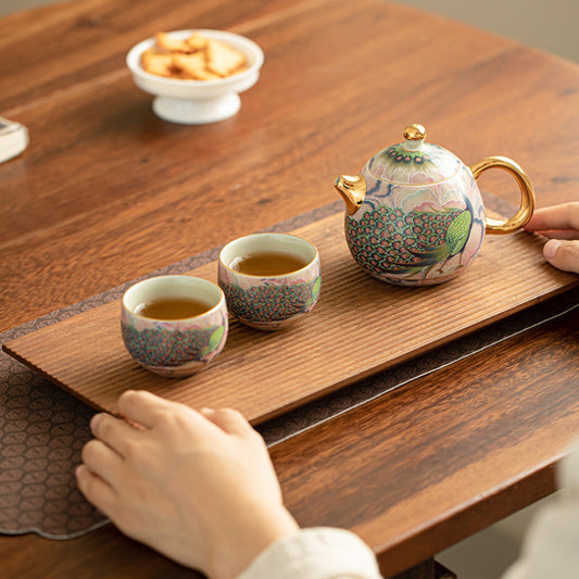 Traditional craft, peacock enamel, tea set