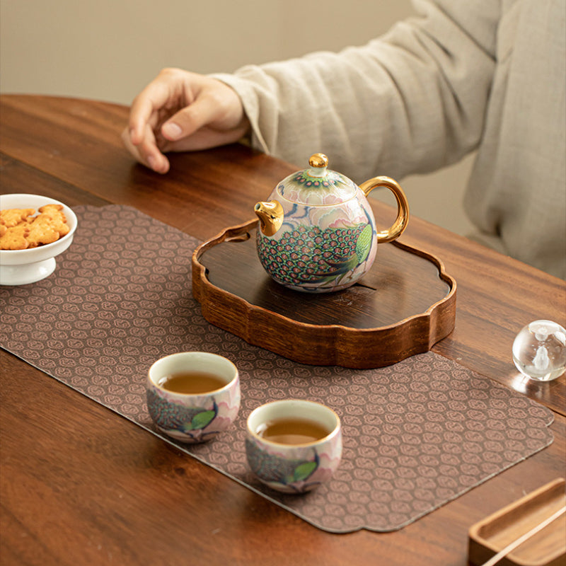 Traditional craft, peacock enamel, tea set