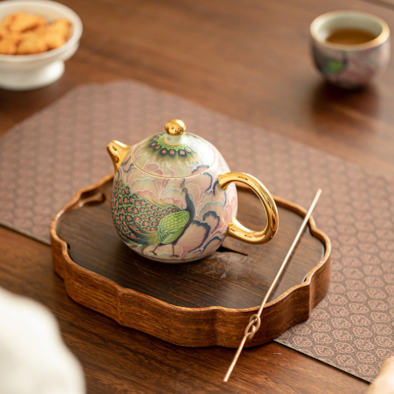 Traditional craft, peacock enamel, tea set