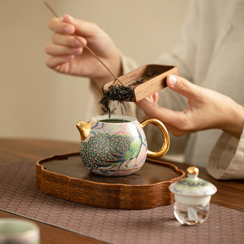 Traditional craft, peacock enamel, tea set