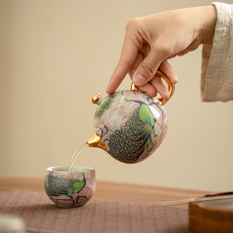 Traditional craft, peacock enamel, tea set