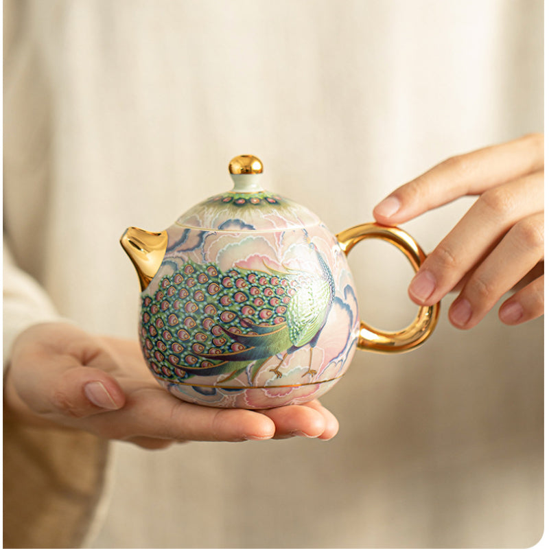 Traditional craft, peacock enamel, tea set