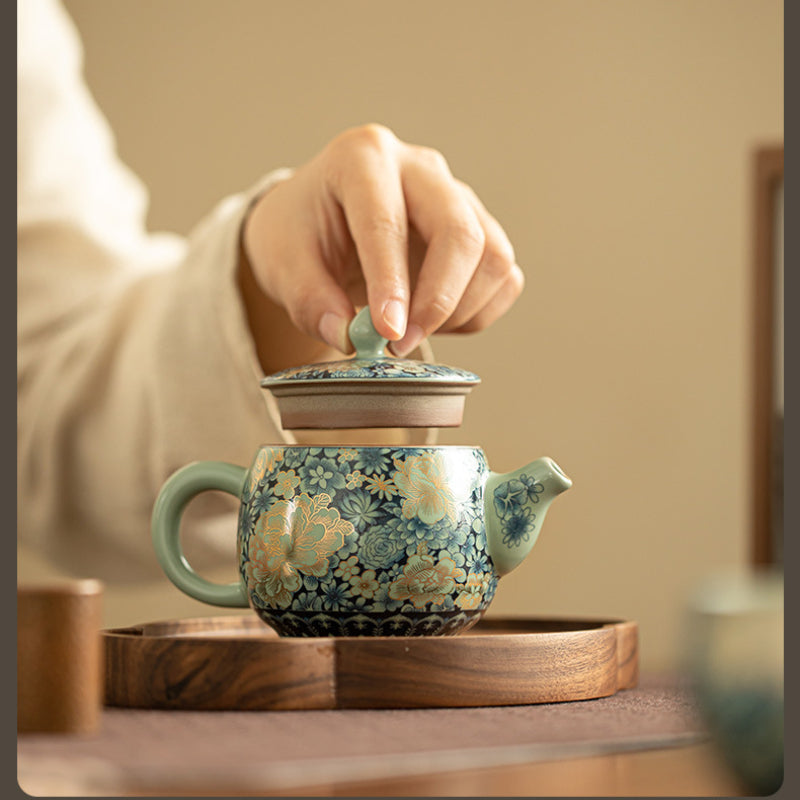 Chinese tea set, gilded flower pattern, tea set