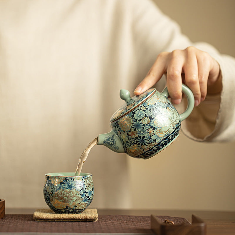 Chinese tea set, gilded flower pattern, tea set