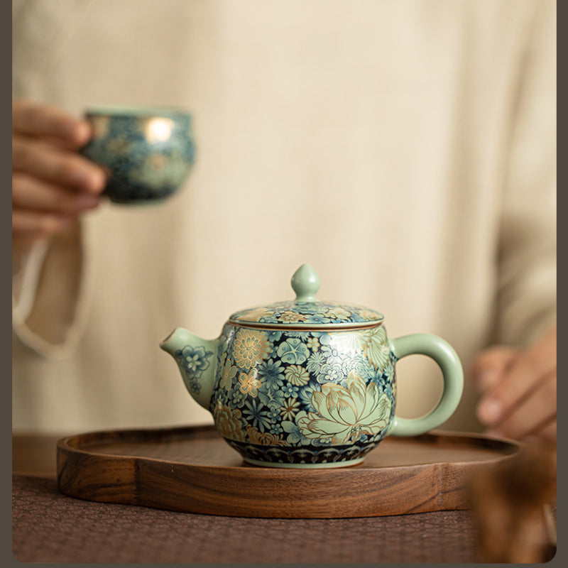 Chinese tea set, gilded flower pattern, tea set