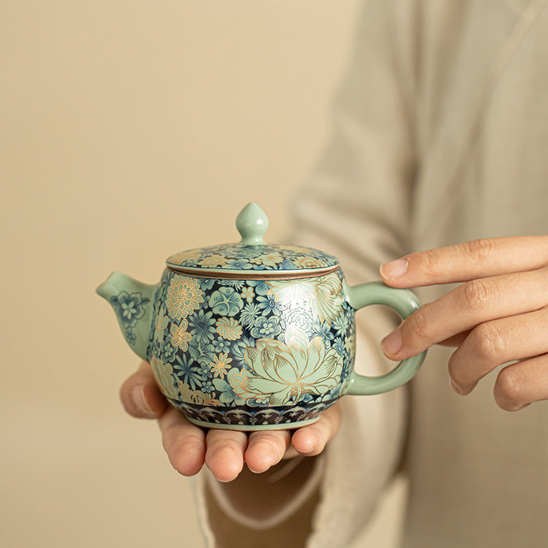 Chinese tea set, gilded flower pattern, tea set