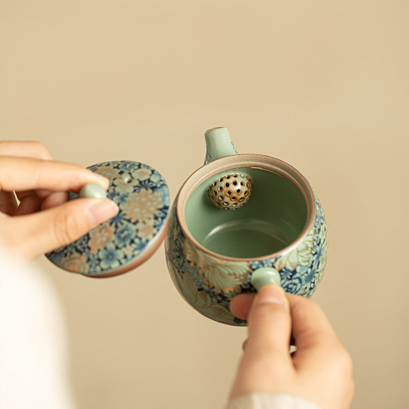 Chinese tea set, gilded flower pattern, tea set